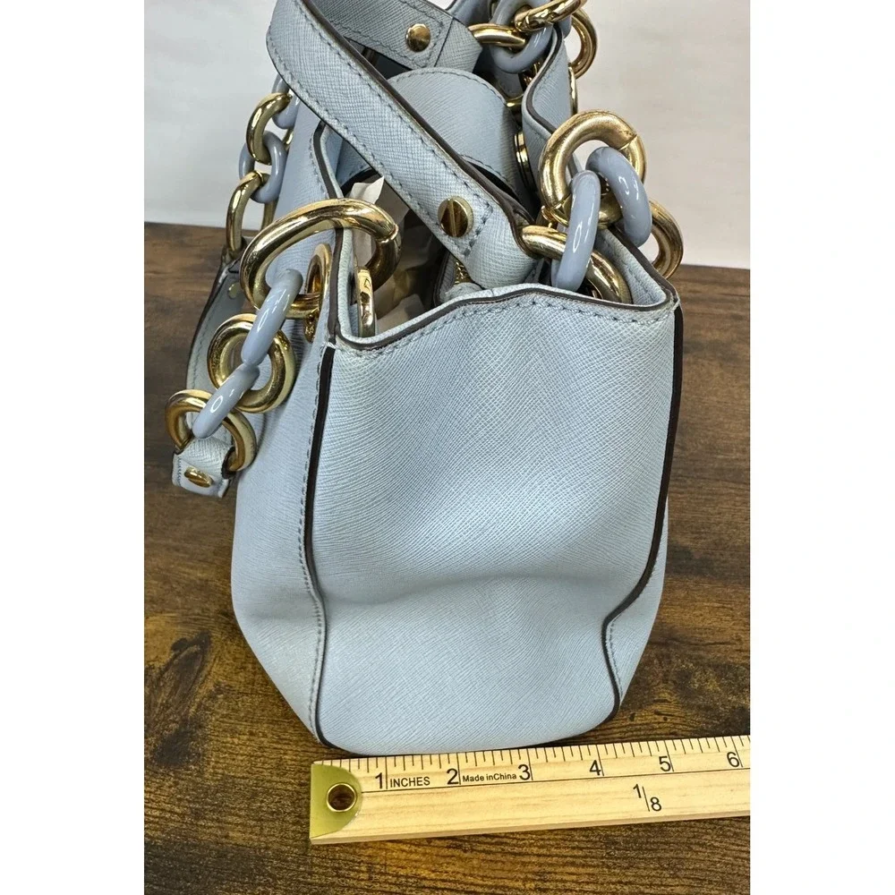 Michael Kors Cynthia Satchel Pale Blue Saffiano Leather Chain Handle Handbag